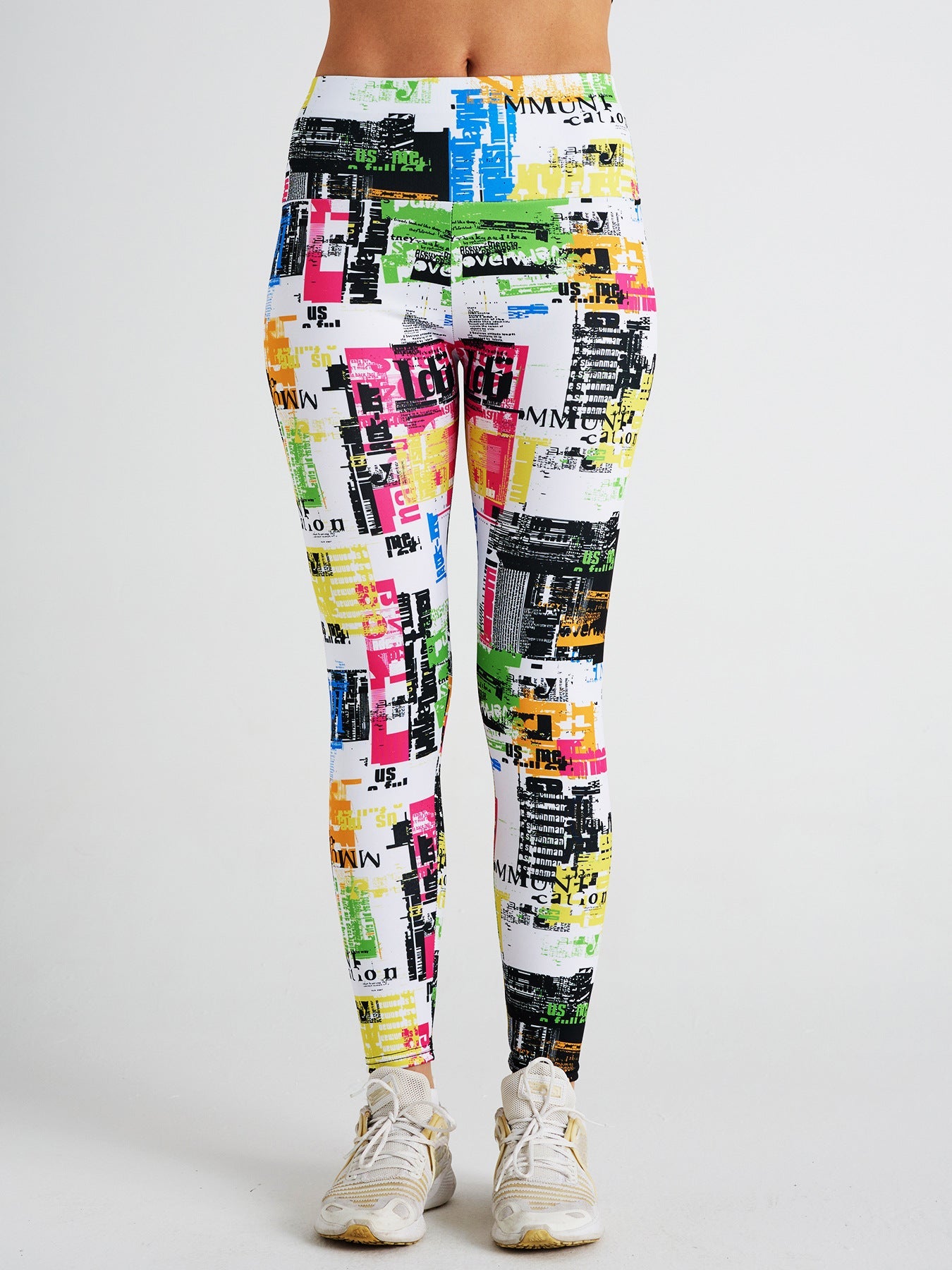 Abstract Graffiti Newspaper Print High Waist Sports Fitness Yoga Pants