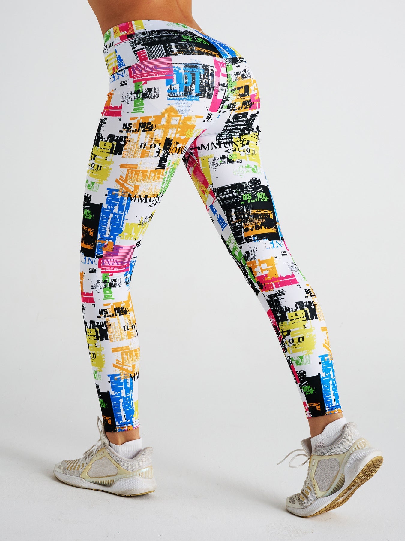 Abstract Graffiti Newspaper Print High Waist Sports Fitness Yoga Pants