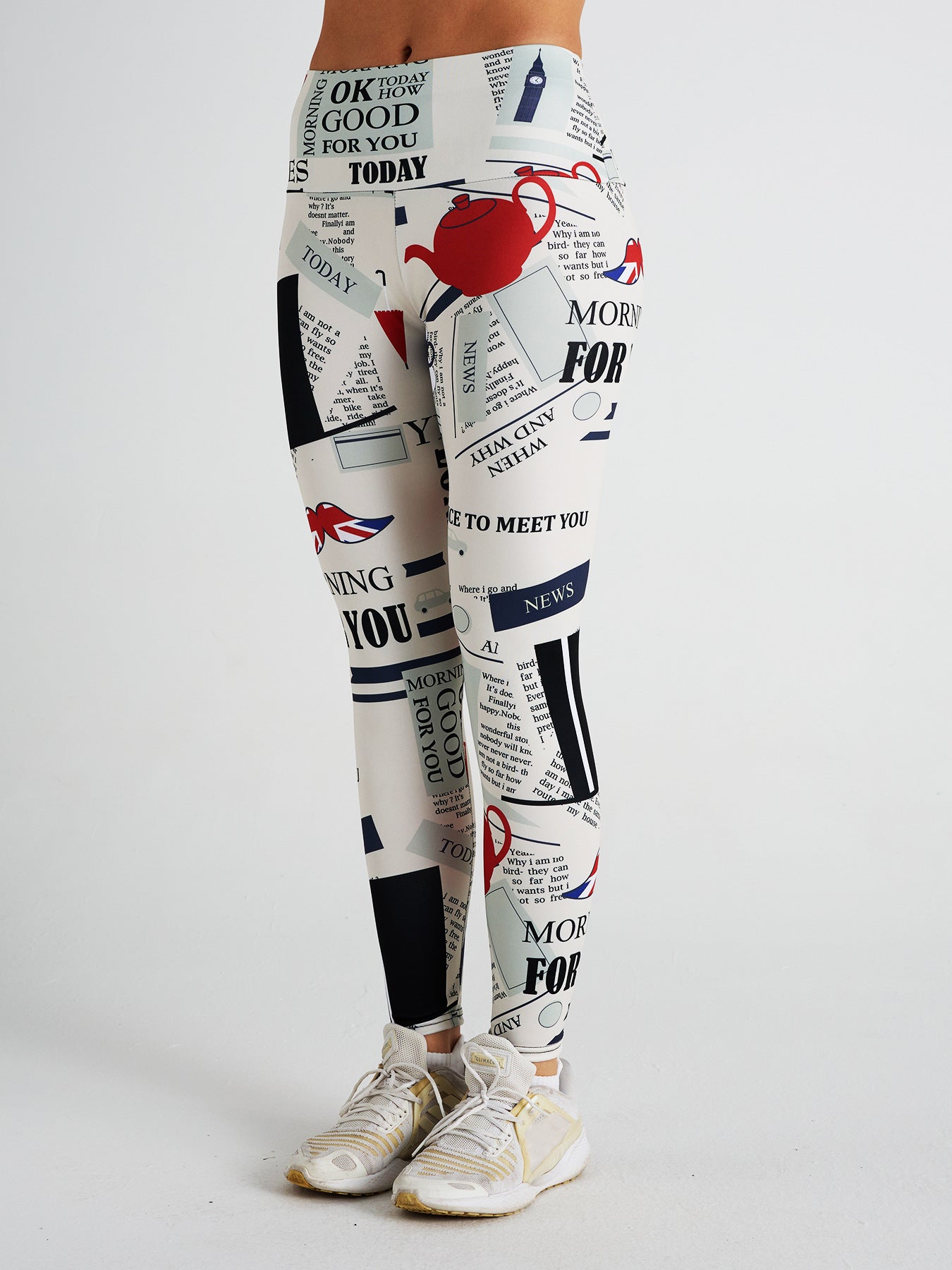 Simple and Elegant Newspaper Print High Waist Sports Fitness Yoga Pants