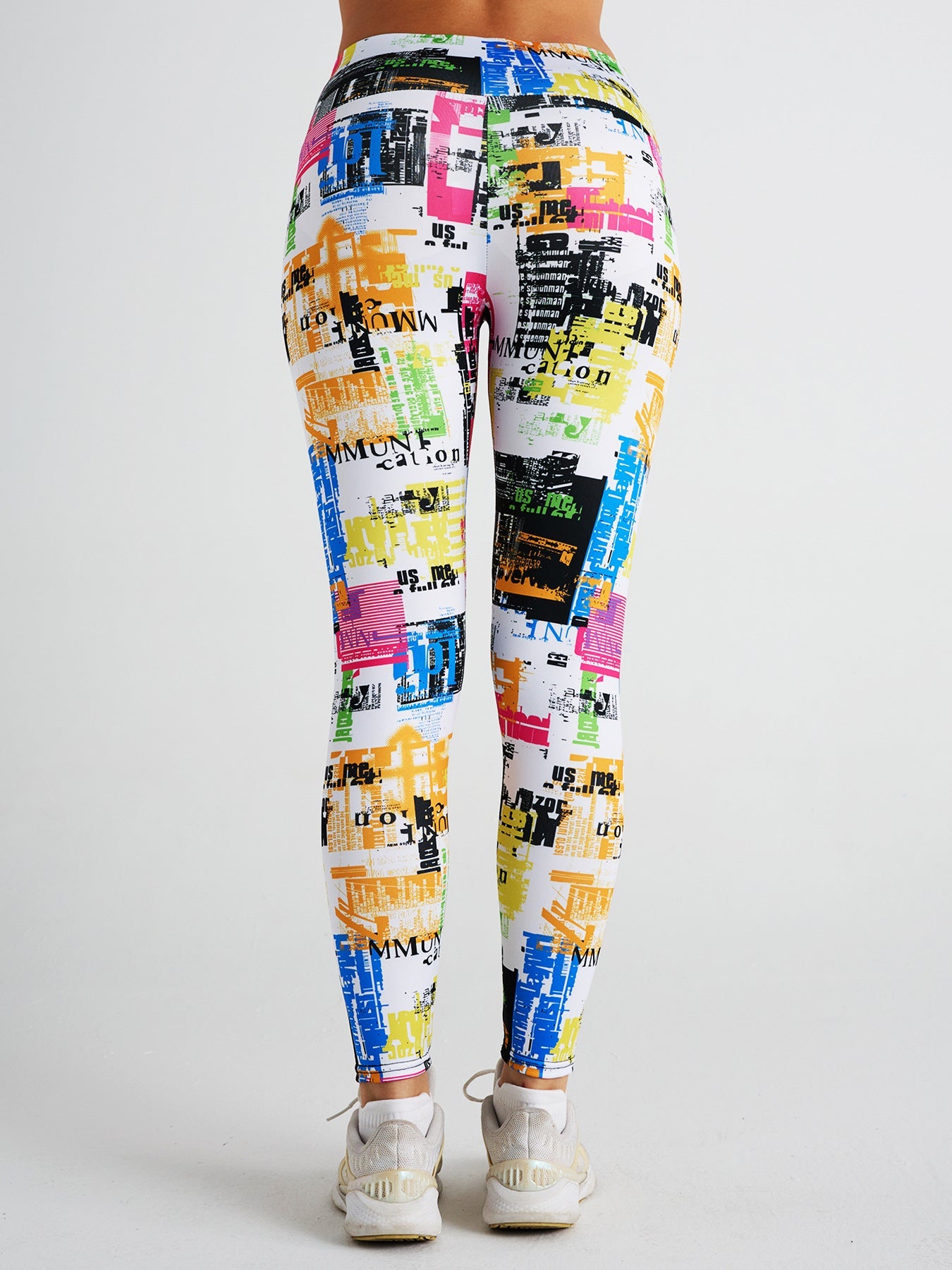 Abstract Graffiti Newspaper Print High Waist Sports Fitness Yoga Pants