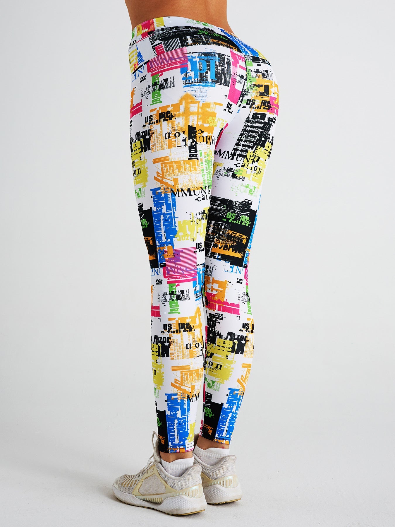 Abstract Graffiti Newspaper Print High Waist Sports Fitness Yoga Pants