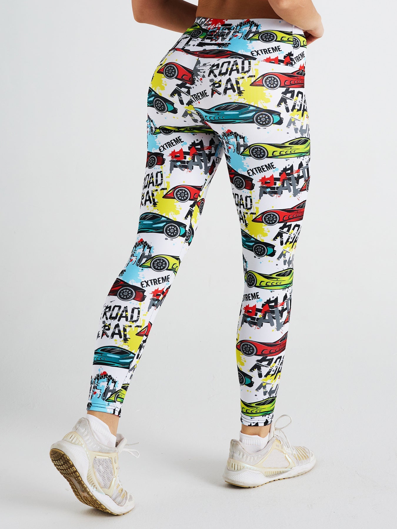 Car Graffiti Print High Waist Tight Sports Yoga Pants