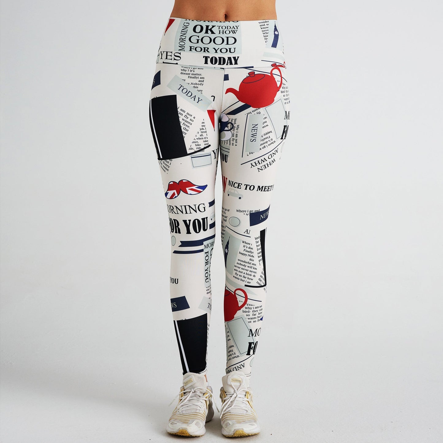 Simple and Elegant Newspaper Print High Waist Sports Fitness Yoga Pants