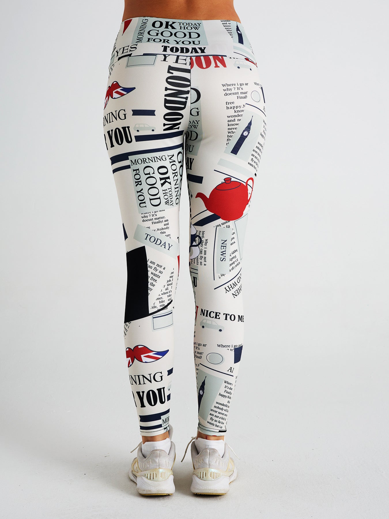Simple and Elegant Newspaper Print High Waist Sports Fitness Yoga Pants