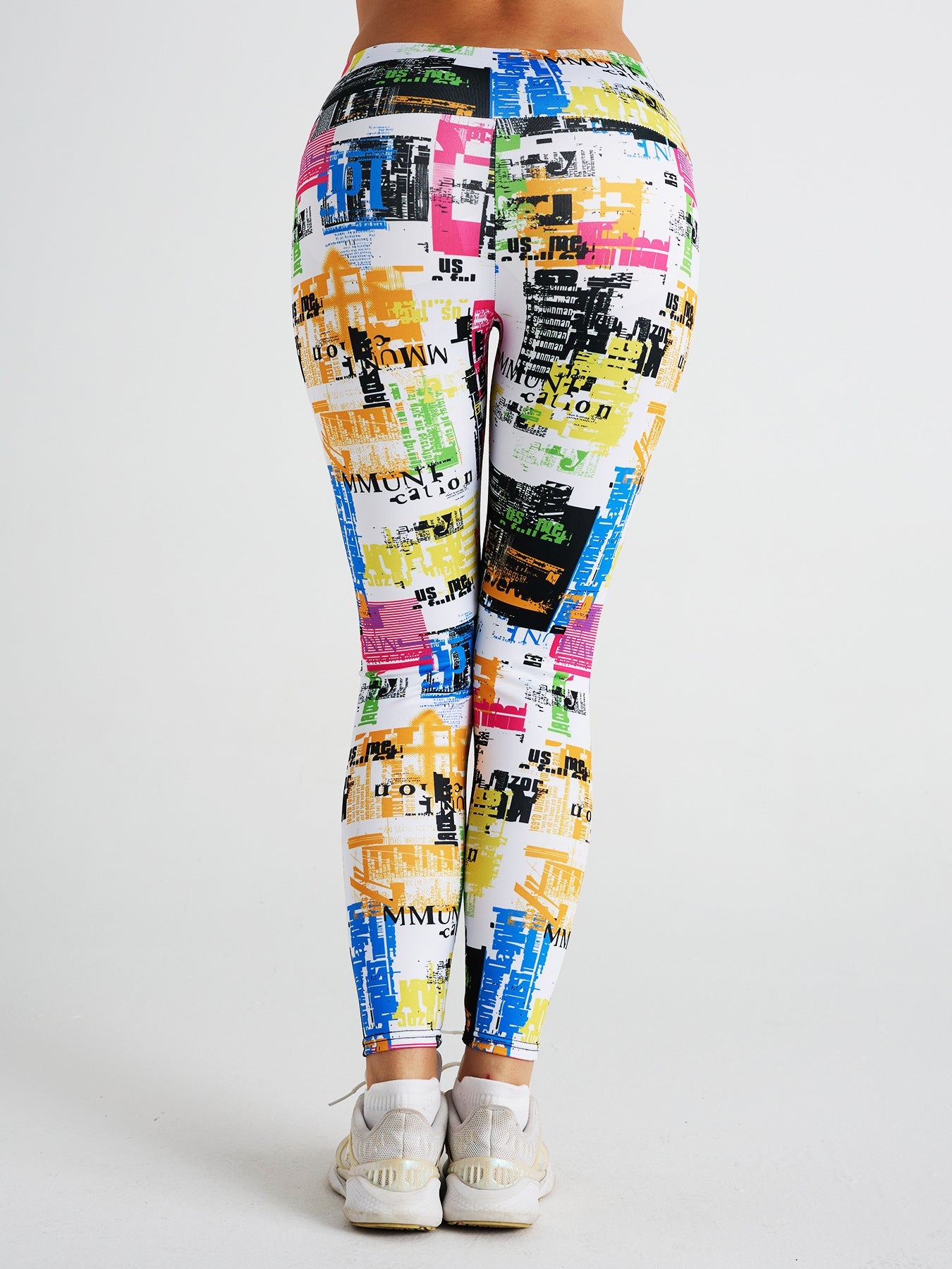 Abstract Graffiti Newspaper Print High Waist Sports Fitness Yoga Pants