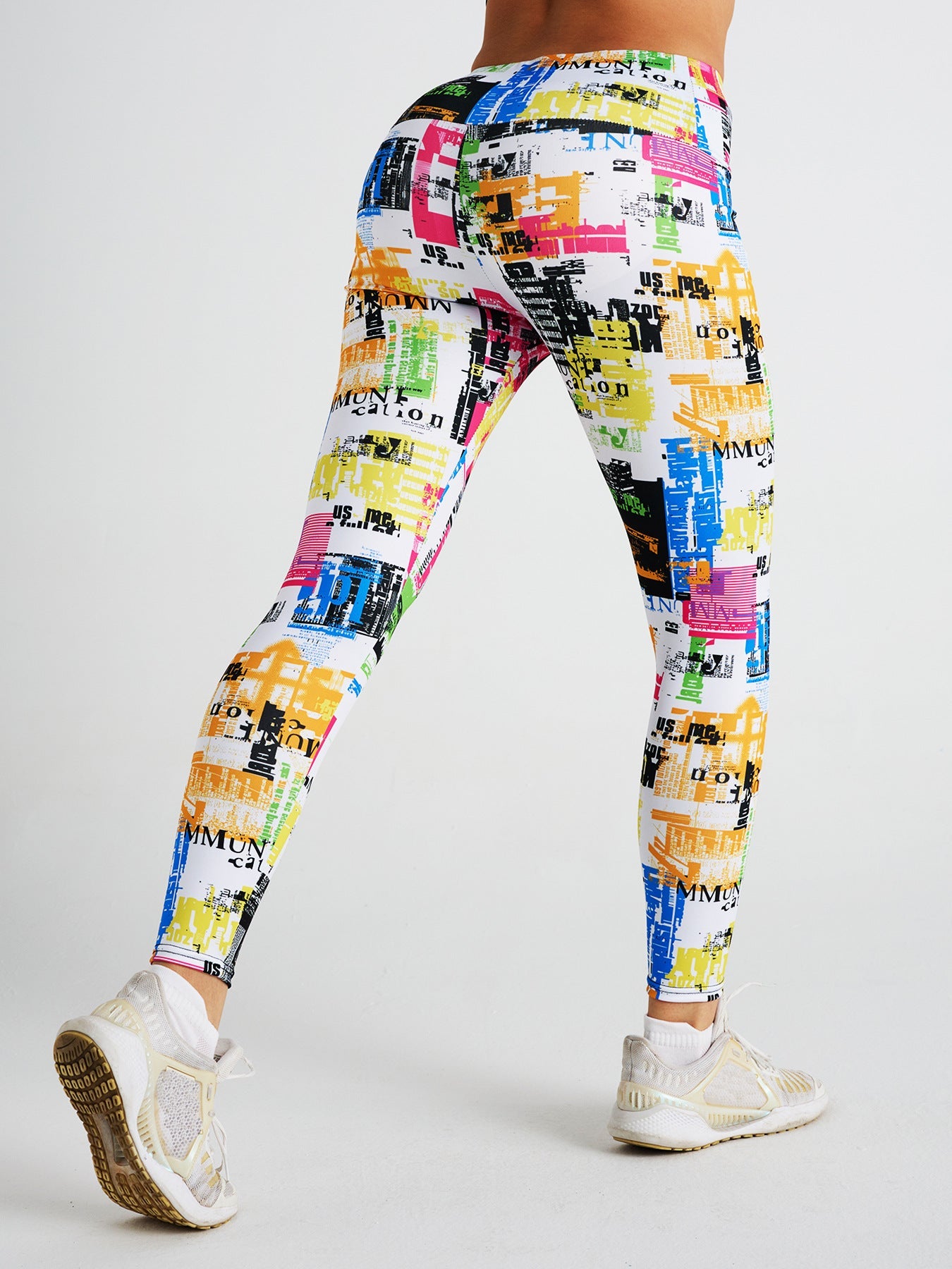 Abstract Graffiti Newspaper Print High Waist Sports Fitness Yoga Pants