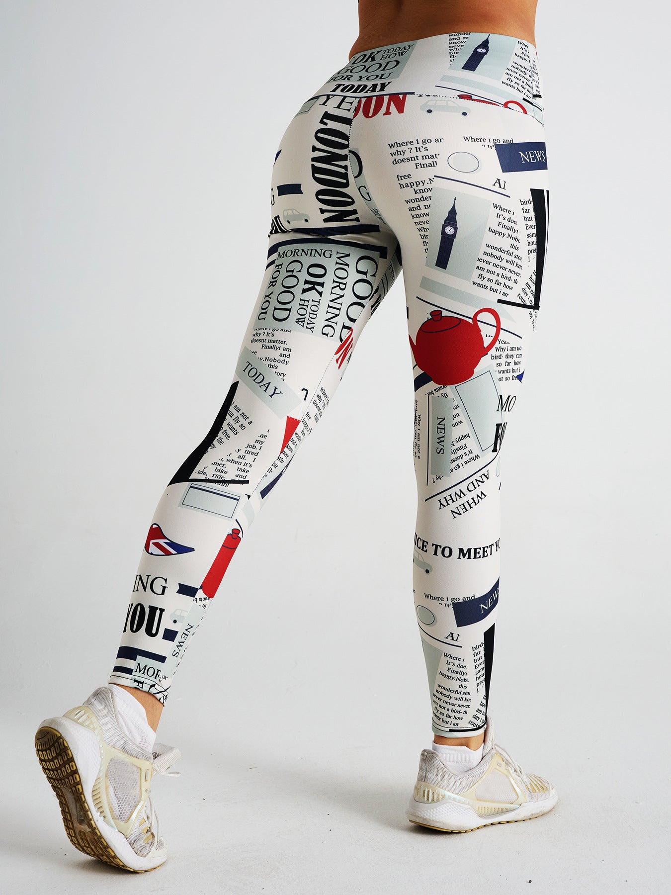 Simple and Elegant Newspaper Print High Waist Sports Fitness Yoga Pants