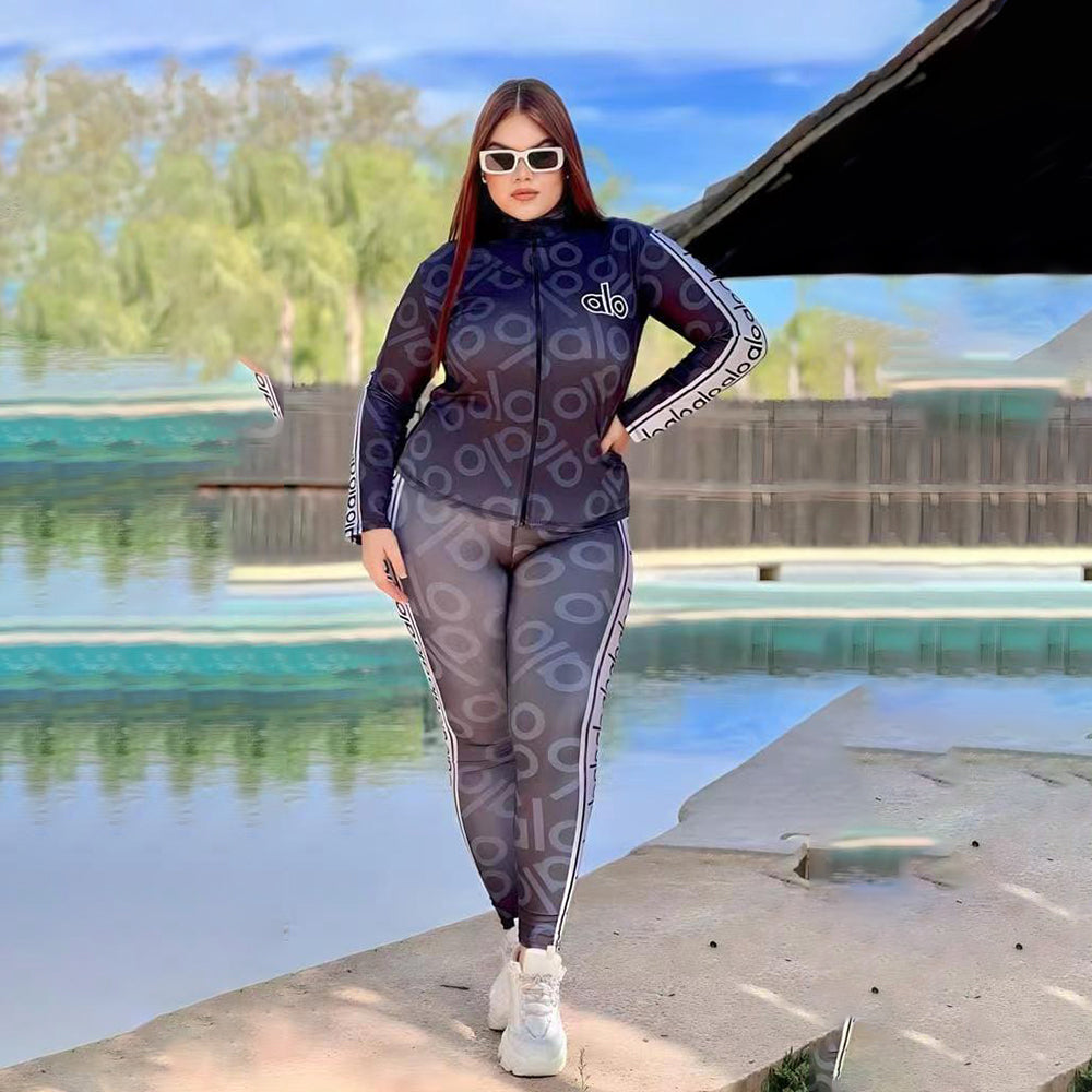 Sexy Large Size Printed Tight Zipper Leisure Suit