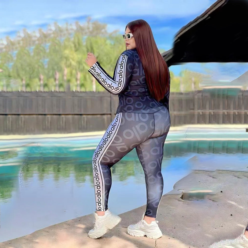 Sexy Large Size Printed Tight Zipper Leisure Suit