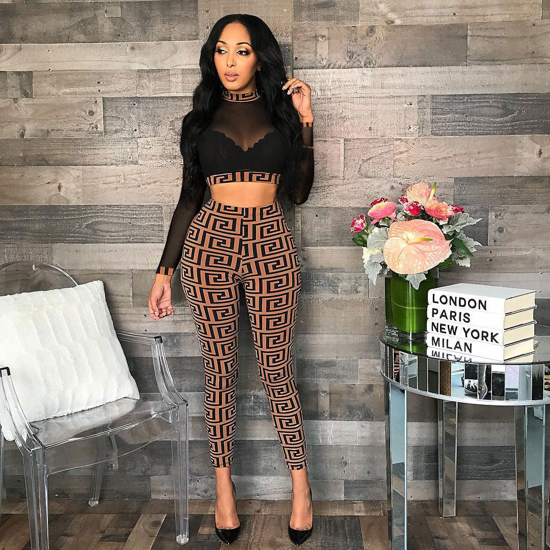 Sexy Mesh Pencil Pants Long Sleeve Trousers Suit