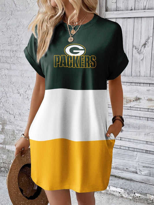 Green Bay Packers Stylish Team Print Crew Neck Dress