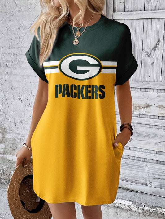 Green Bay Packers Stylish Team Print Crew Neck Dress