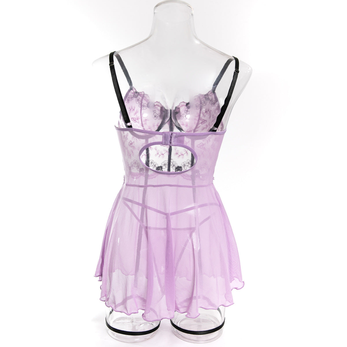 Embroidered Sexy Underwire Gathered Stitching Mesh See-through Dress