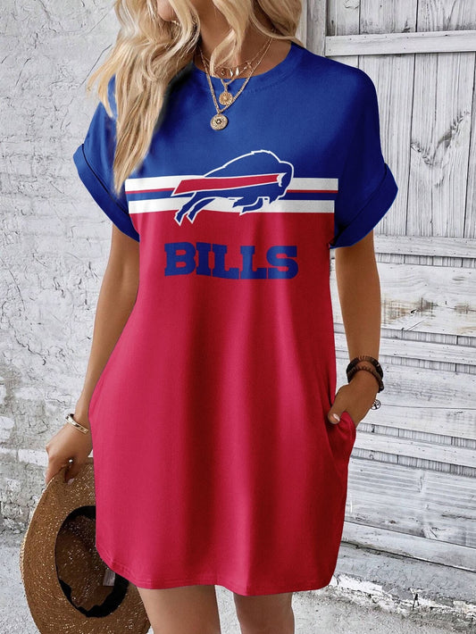 Buffalo Bills Stylish Team Print Crew Neck Dress