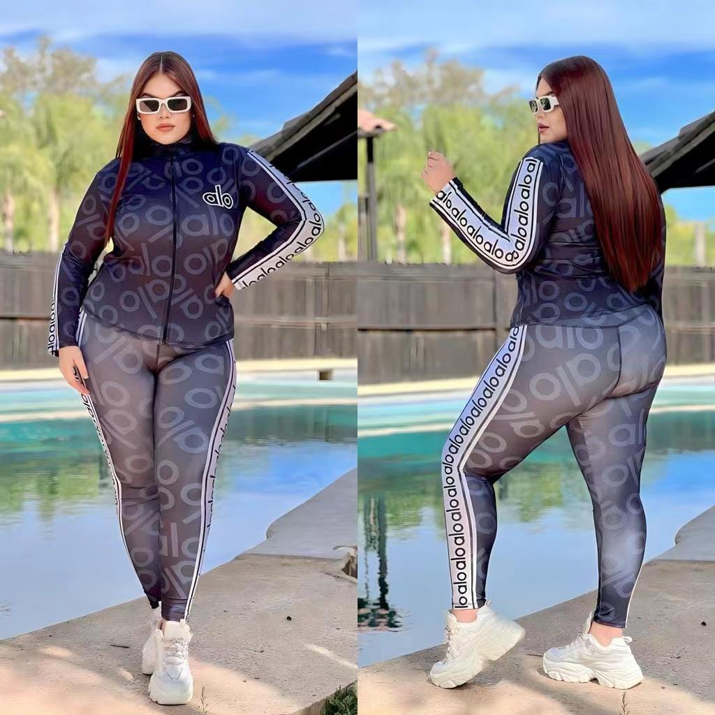 Sexy Large Size Printed Tight Zipper Leisure Suit